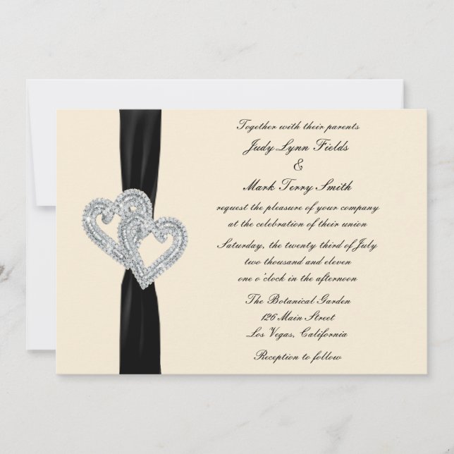 Élégant Faire-part de mariage de ruban noir diaman (Devant)