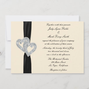 Élégant Faire-part de mariage de ruban noir diaman