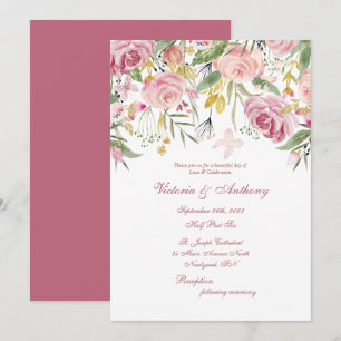 Élégant Faire-part de mariage de script floral ros