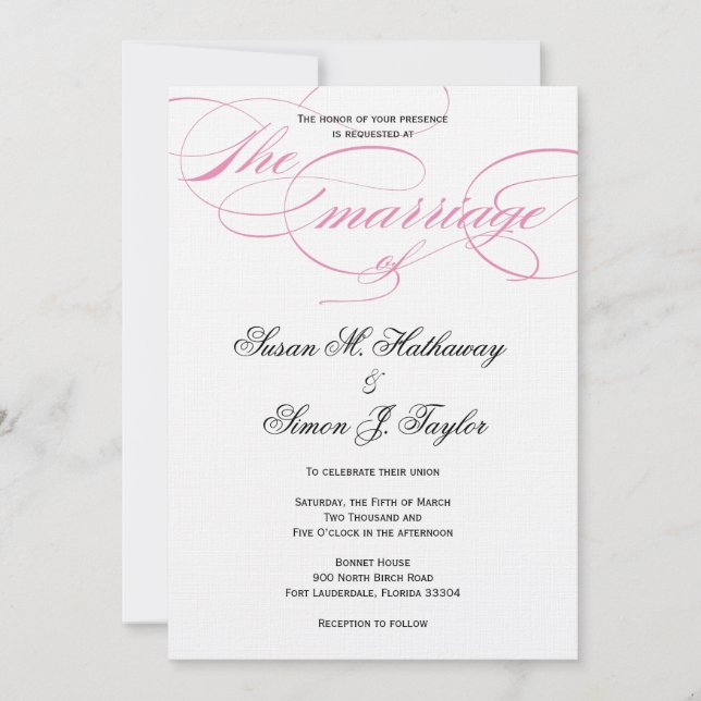 Élégant Faire-part de mariage de script - rose (Devant)