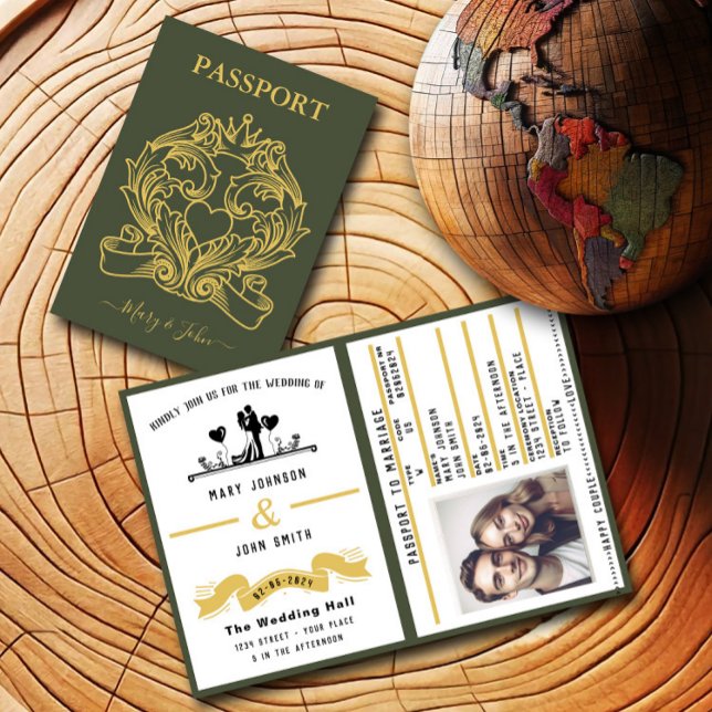 Élégant Faire-part de mariage de style Passeport V (Créateur téléchargé)