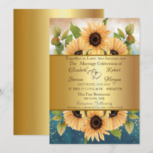 Élégant Faire-part de mariage de tournesols or chi