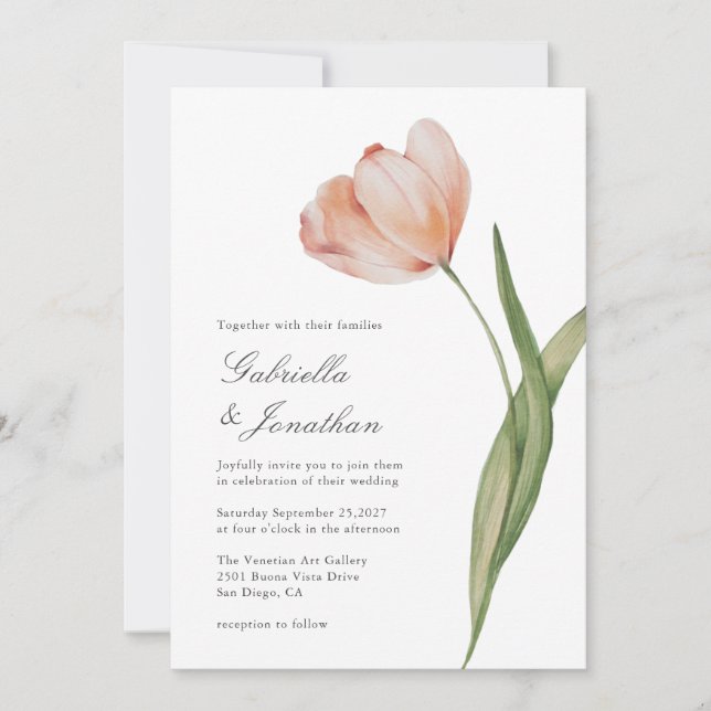 Élégant Faire-part de mariage de tulipe à aquarell (Devant)