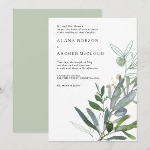 Élégant Faire-part de mariage de verdure d'olive
