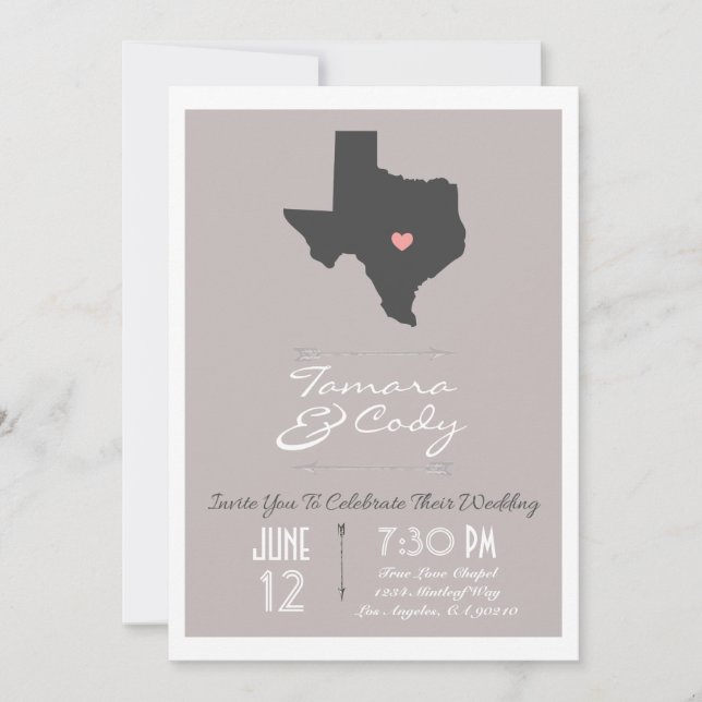 Élégant Faire-part de mariage d'État du Texas (Devant)