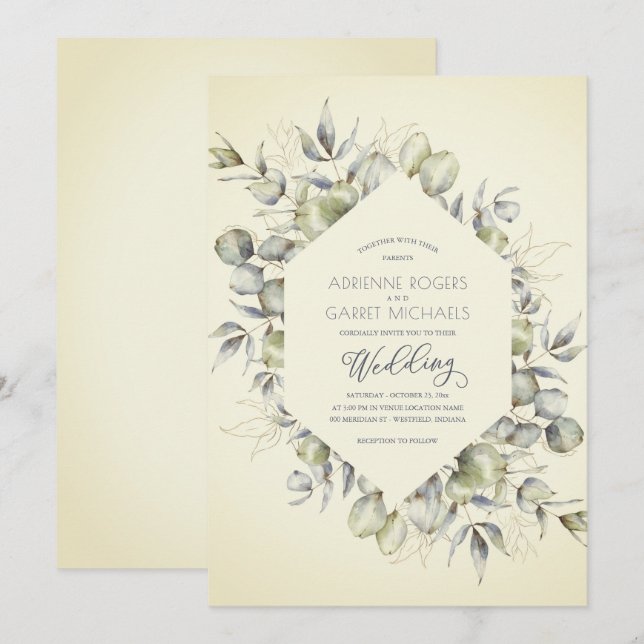 Élégant Faire-part de mariage d'eucalyptus d'autom (Devant / Derrière)
