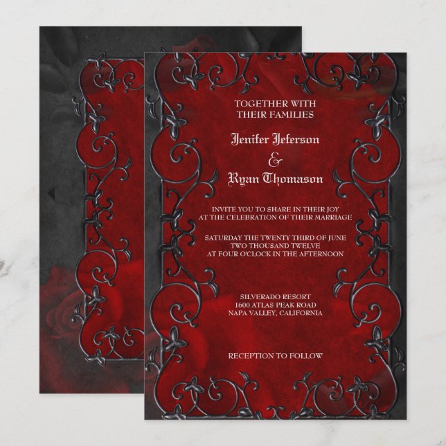 Élégant faire-part de mariage d'halloween gothique (Devant / Derrière)