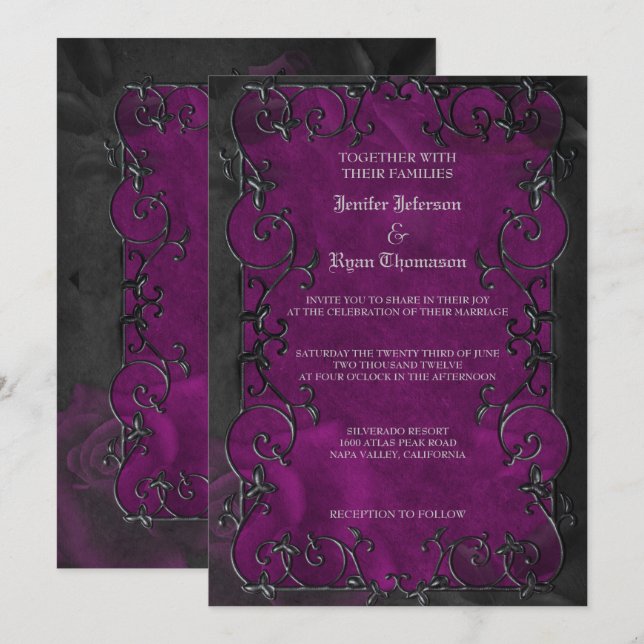 Élégant faire-part de mariage d'halloween gothique (Devant / Derrière)