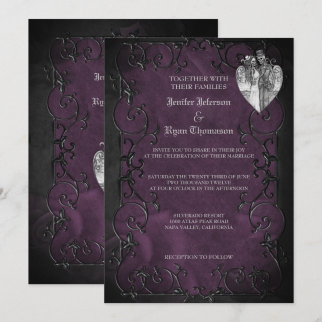 Élégant faire-part de mariage d'halloween gothique (Devant / Derrière)