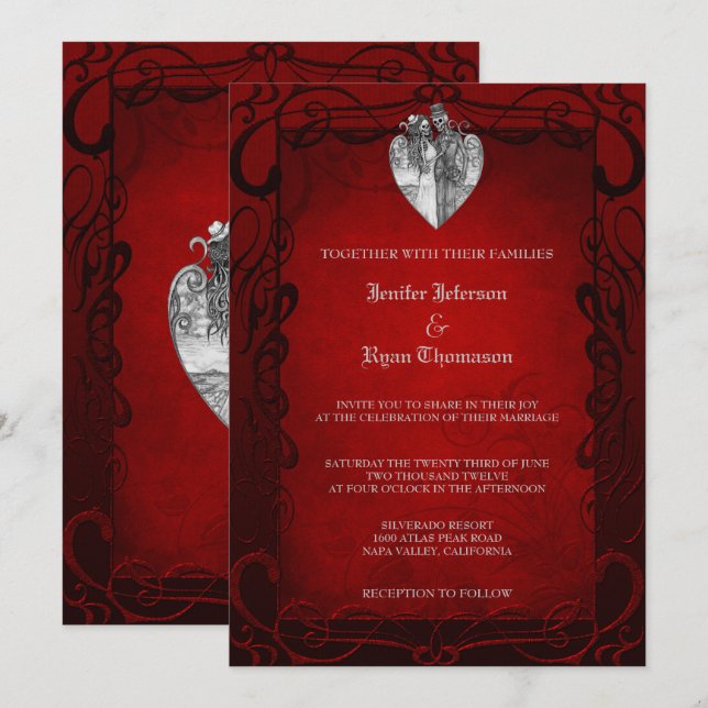 Élégant faire-part de mariage d'halloween gothique (Devant / Derrière)