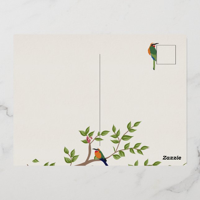 Élégant Faire-part de mariage d'oiseaux botaniques (Verso)