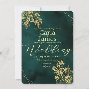 élégant faire-part de mariage d'or vert émeraude