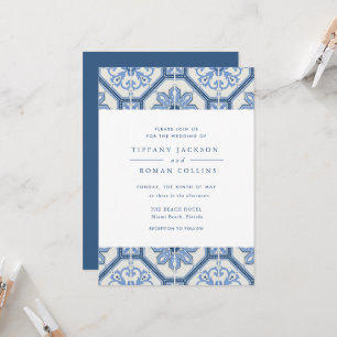 Elégant Faire-part de mariage en carrelage bleu es