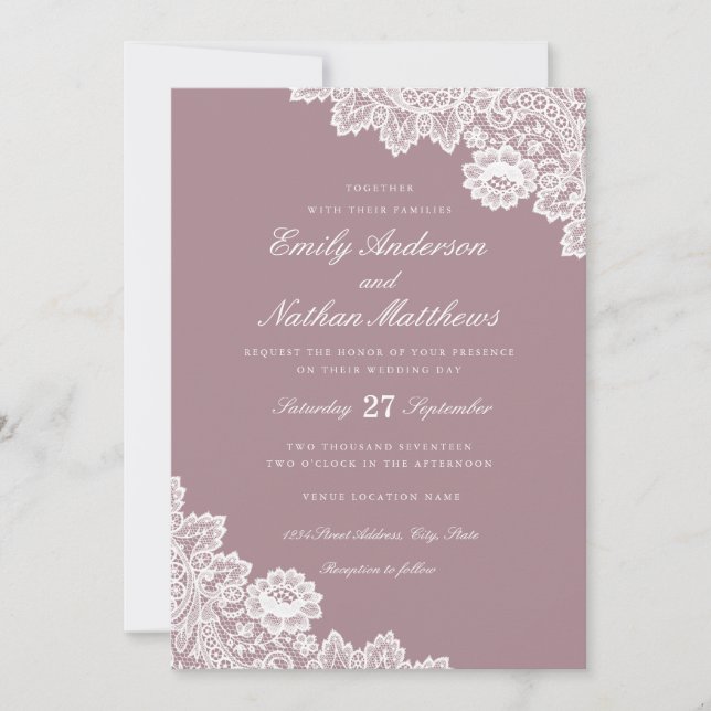 Élégant Faire-part de mariage en dentelle blanche  (Devant)