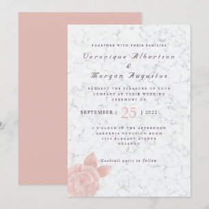 Élégant faire-part de mariage en marbre rose