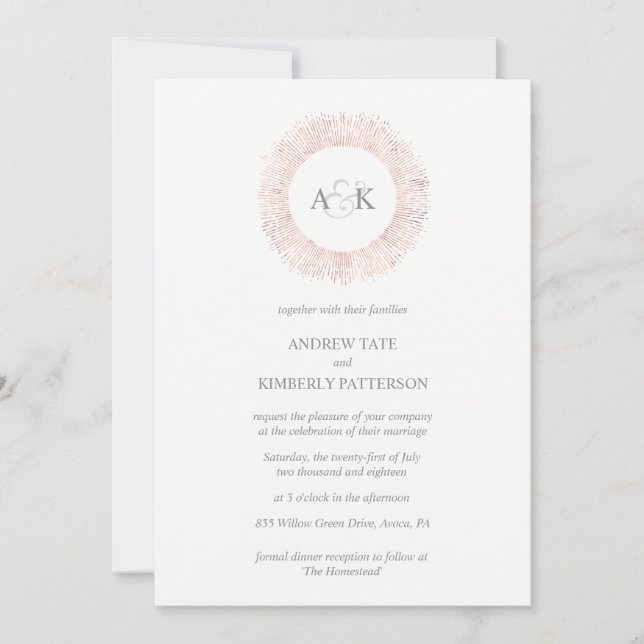 Élégant faire-part de mariage en or rose (Devant)