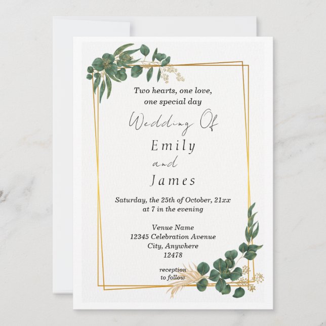 Élégant Faire-part de mariage Feuille verte (Devant)