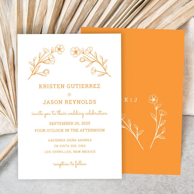 Élégant Faire-part de mariage Fleur sauvage minima (Elegant Minimal Wildflower Wedding Invitation, Sunset)