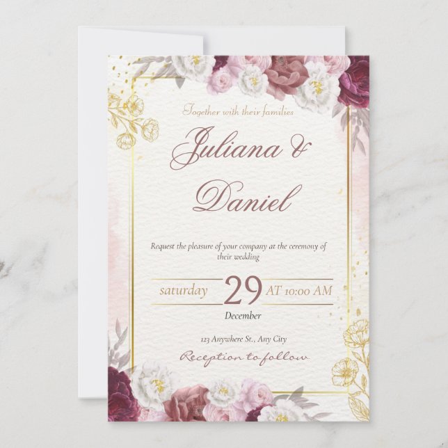 Élégant Faire-part de mariage Floral (Devant)
