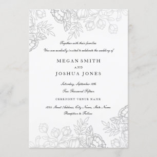 Élégant Faire-part de mariage floral argenté