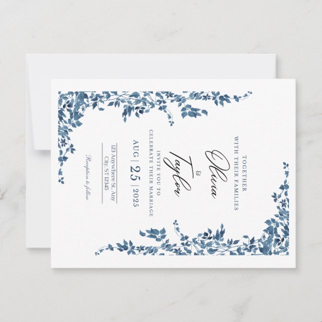 Elégant Faire-part de mariage Floral avec Or (Devant)