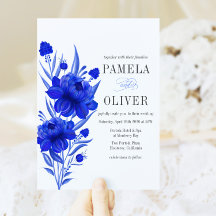Élégant Faire-part de mariage Floral Bleu