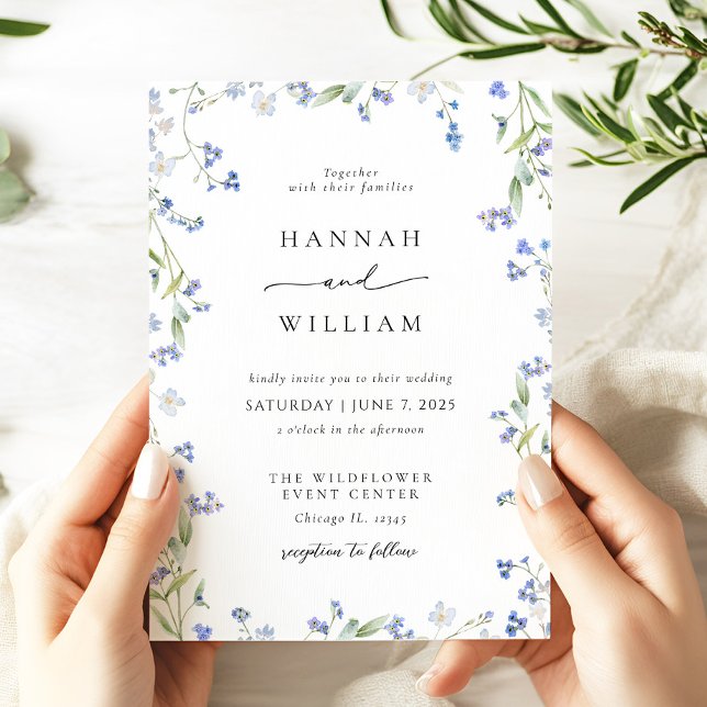 Élégant Faire-part de mariage Floral Bleu (Créateur téléchargé)
