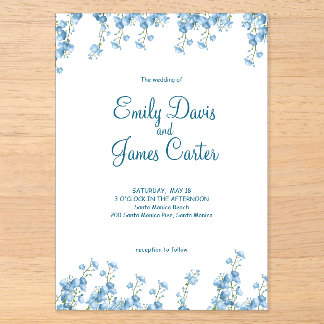 Élégant Faire-part de mariage Floral Bleu