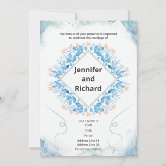 Elégant Faire-part de mariage floral bleu marine