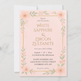 Élégant Faire-part de mariage floral Blush avec or