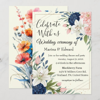 Élégant Faire-part de mariage floral Blush de la M