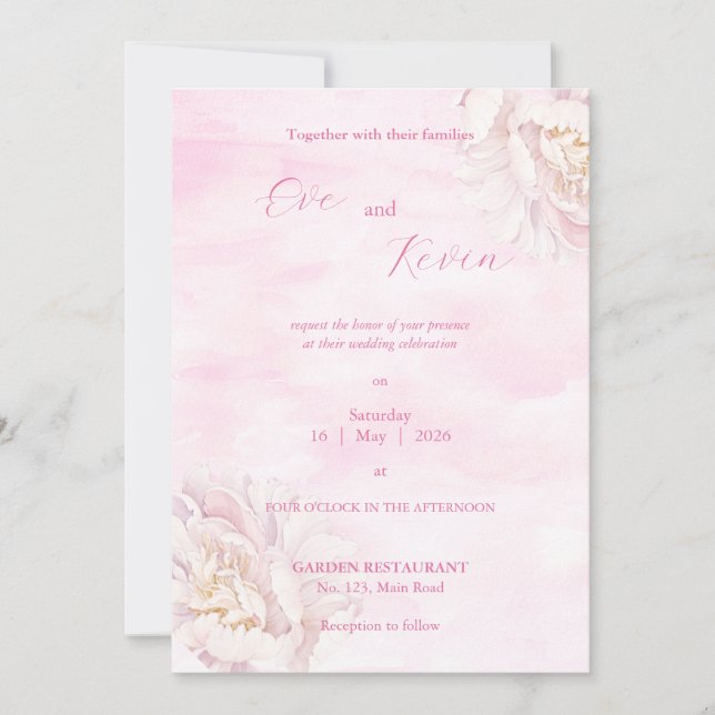 Élégant Faire-part de mariage floral Blush - modif (Devant)