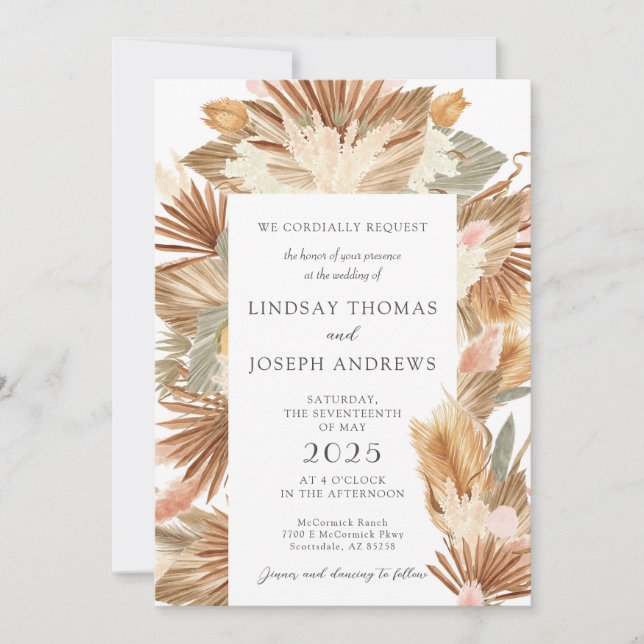 Élégant Faire-part de mariage Floral Boho Moderne (Devant)
