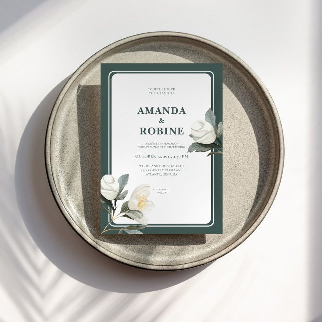 Élégant Faire-part de mariage Floral Camellia Blan (Créateur téléchargé)