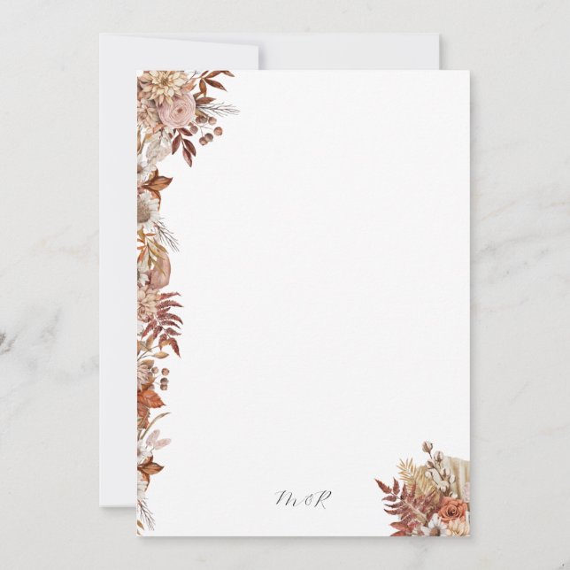 Élégant Faire-part de mariage floral d'automne (Dos)
