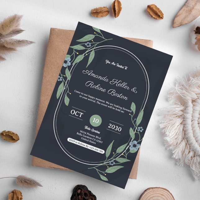 Élégant Faire-part de mariage floral foncé (Créateur téléchargé)
