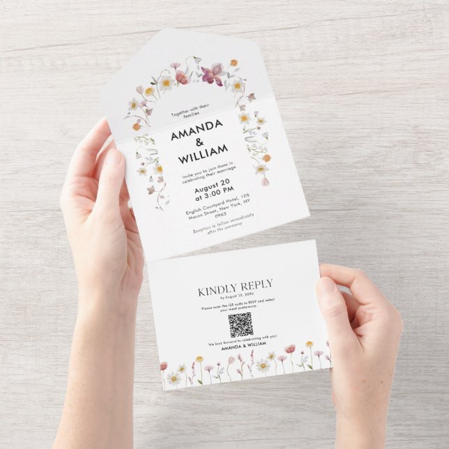 Élégant Faire-part de mariage Floral & Jeu RSVP (Déchirure)