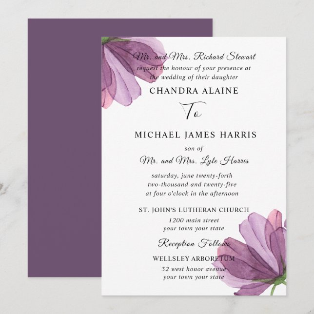 Élégant Faire-part de mariage Floral Moderne (Devant / Derrière)