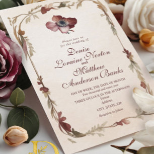 Elégant Faire-part de mariage Floral Or Bourgogne