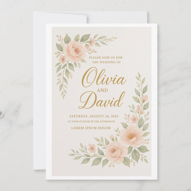 "Élégant Faire-part de mariage Floral | Personnali (Devant)