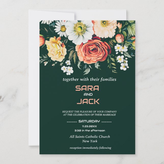Elégant Faire-part de mariage Floral - Personnalis (Devant)