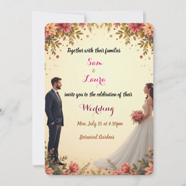Élégant Faire-part de mariage Floral - Personnalis (Devant)