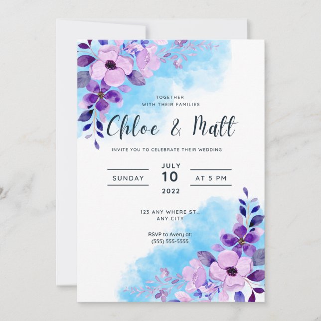 Élégant Faire-part de mariage Floral Personnalisab (Devant)