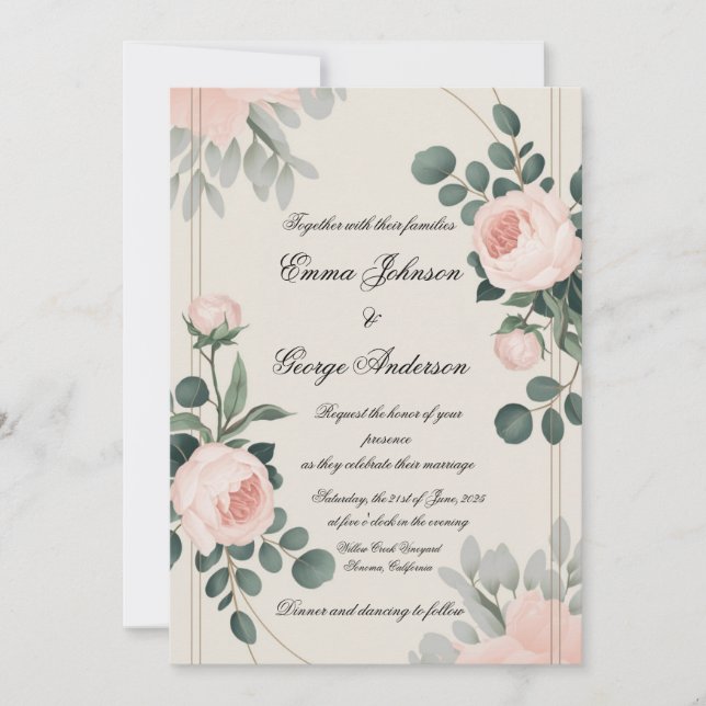 Élégant Faire-part de mariage floral personnalisab (Devant)