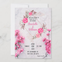 Élégant Faire-part de mariage Floral Rose