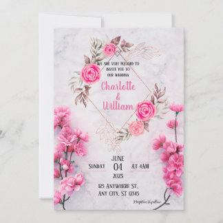Élégant Faire-part de mariage Floral Rose