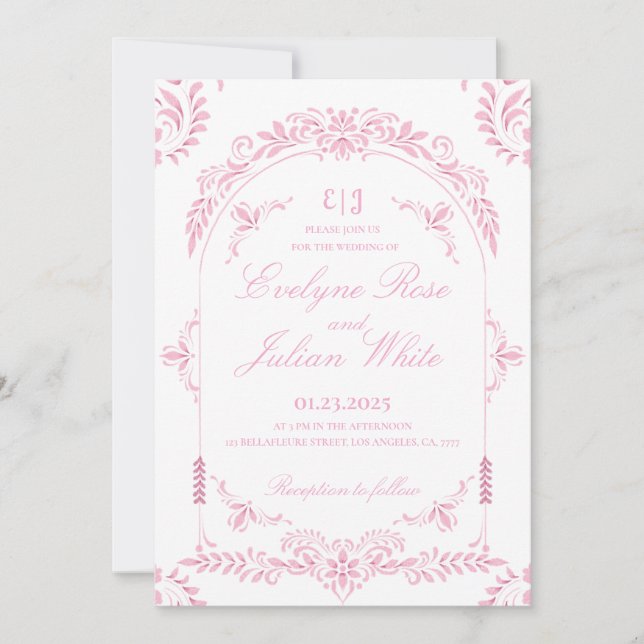 Élégant Faire-part de mariage Floral Rose (Devant)