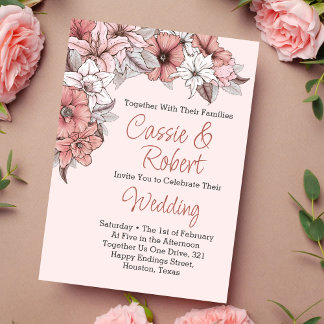 Élégant Faire-part de mariage floral rose et blanc