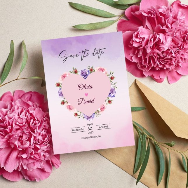 Élégant Faire-Part de Mariage Floral Rose Moderne (Créateur téléchargé)