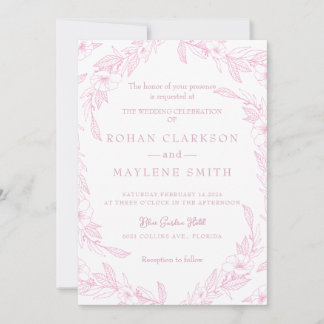 Élégant Faire-part de mariage floral rose pâle